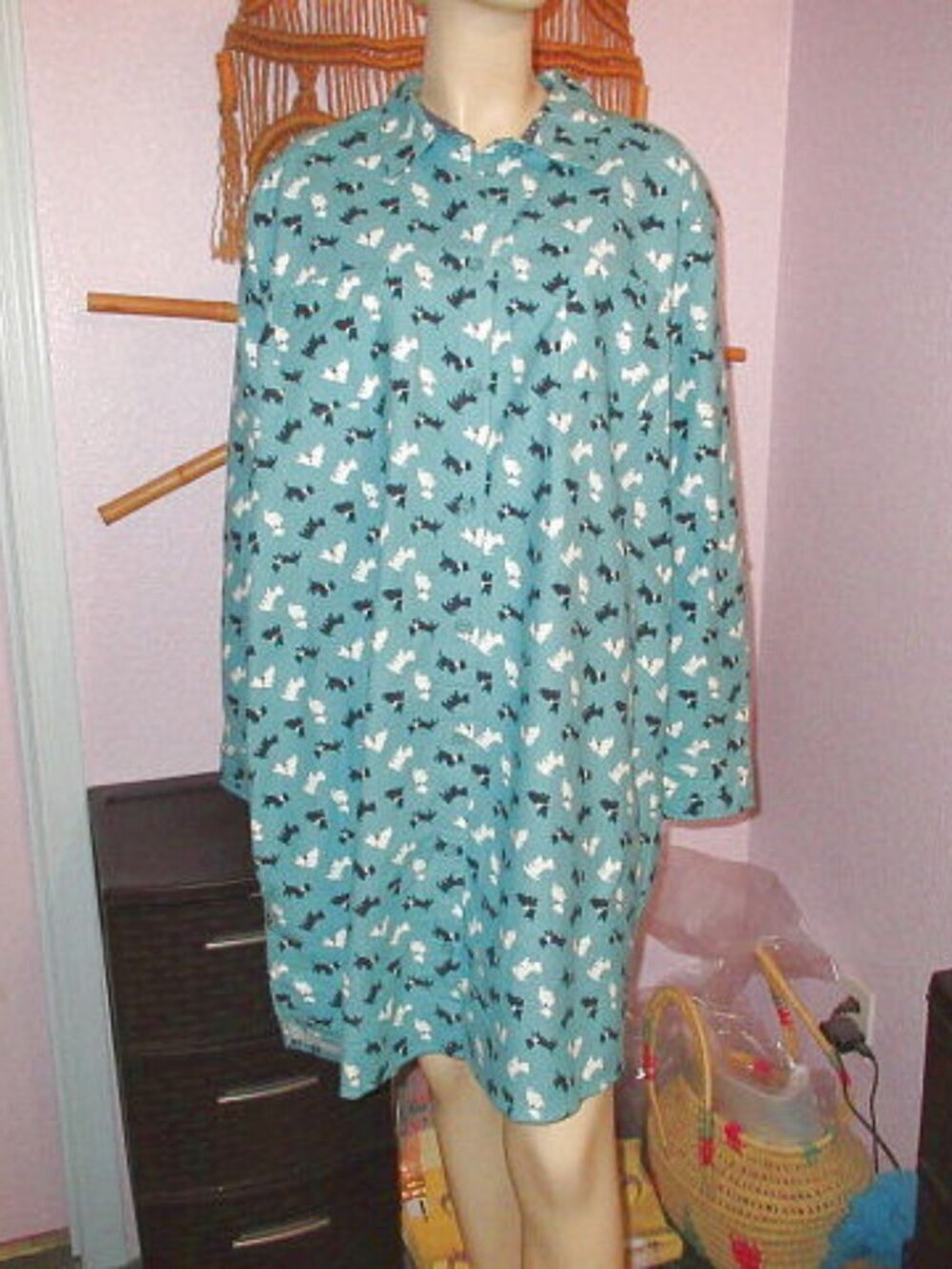 Vintage Flannel Scottie Dogs Nightgown Size XL Sleep Dress Cozy Loungewear NWT
